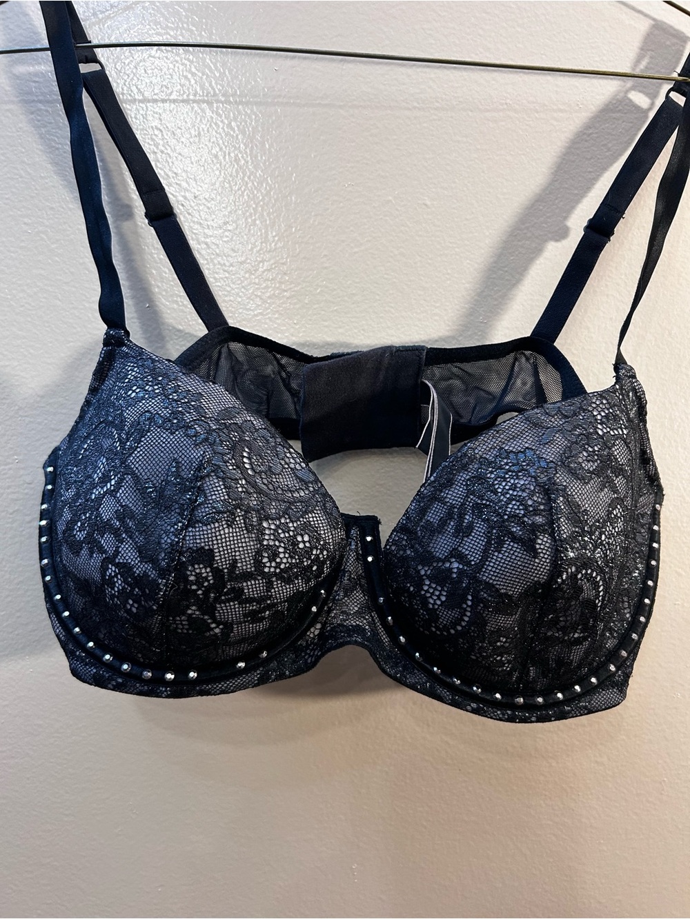 Victoria's Secret Black Lace Push-Up Bra with Stud Accents